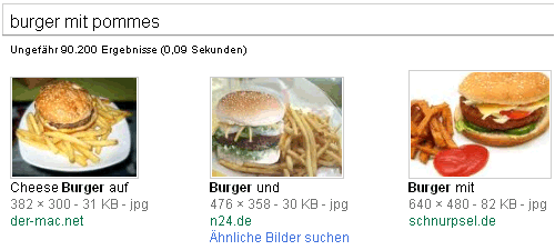 Google-Bildersuche: Burger mit Pommes oder Pommes mit Burger