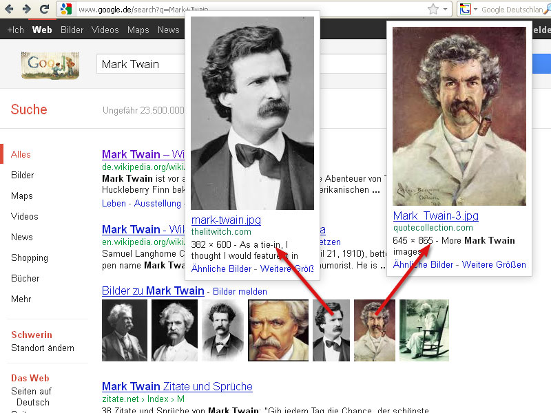 Mark Twain Bilder in der Universal-Search