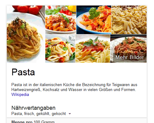 Google-Knowledge-Graph: Pasta